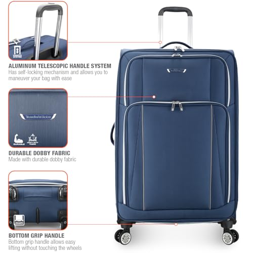 Traveler's Choice Lares Softside Expandable Luggage with Spinner Wheels, Navy, Checked 30-Inch