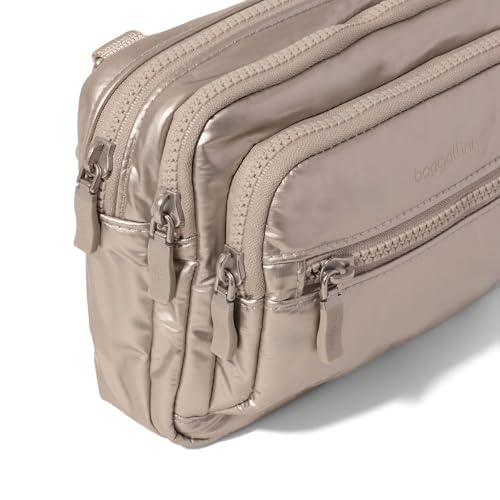 Baggallini, Womens, Triple Zip Bagg, Platinum Ecopuff, One Size