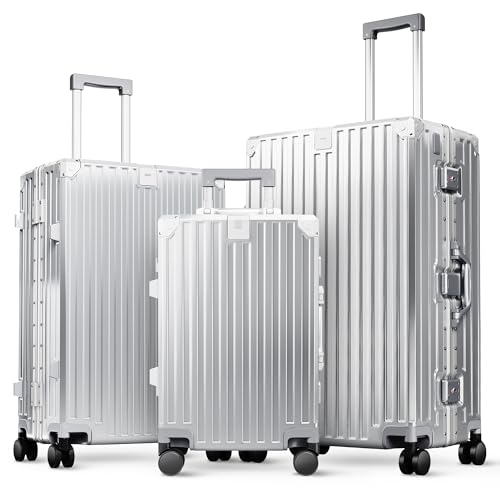 ALPHA CAMP 3 Piece Luggage Sets With Layer Dual Aluminum Frame,TSA Spinner Wheels, 3-Layer PC Hardside Carry on and Checked Hardside Zipperless Suitcase Sets,Type-C USB Charging Port, Cup Holder