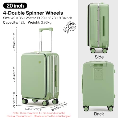 mixi Carry On Luggage with Cup Phone Holder and Charger Hard Shell Suitcases with Spinner Wheels, 20 Inch Avocado Green