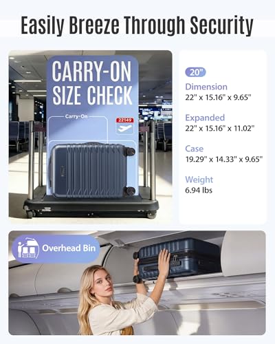 LIGHT FLIGHT Expandable Carry On Luggage 22x14x9 Airline Approved with Double Spinner Wheels, 20 Inch Lightweight Hard Shell Rolling Suitcases with TSA Lock, Dark Blue