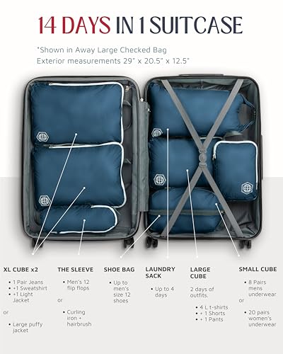 Large Compression Packing Cubes for Travel-Packing Cube Luggage Organizers 7 Piece Set for Checked Luggage-Ultralight, Expandable/Compression Bags by TRIPPED Travel Gear (Navy/White)