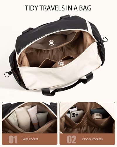 LOVEVOOK Travel Duffel Bag, Weekender Bags for Women, Large Overnight Bags with Shoe Compartment, 38L Carry on Gym Hospital Bag with Wet Pocket, 2 Pcs