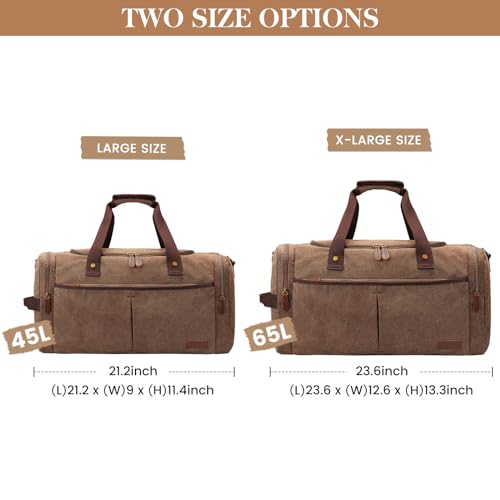 S-ZONE Canvas Duffel Bag for Travel 65L Weekender Overnight Travel Bags with Shoes Compartment for Men