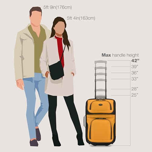 U.S. Traveler Rio Lightweight Softside Rolling Carry-on Suitcase, 2-Wheel Set, Orange