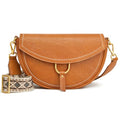 S-ZONE Crossbody Bags for Women Top Grain Leather Shoulder Bag Small Cross Body Purse with Adjustable Wide Strap Cognac