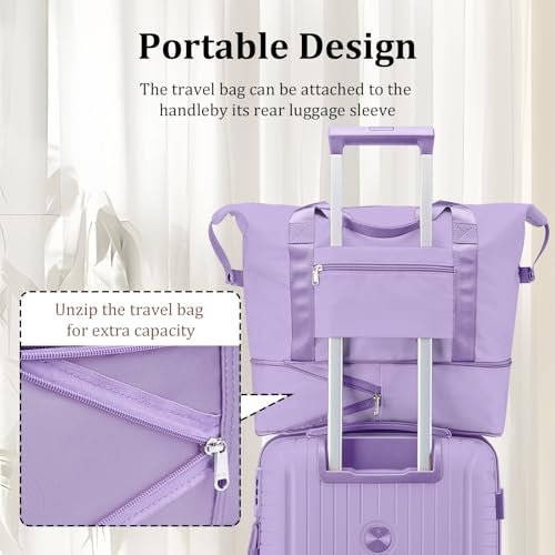 Joyway Suitcase Set 3 Piece Luggage Sets with TSA Lock, PP Hardside Carry on Luggage Set, Travel Lightweight Suitcases with Wheels, Light Purple