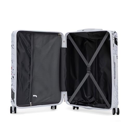 Japovker 3 Piece Luggage Set, 20/24/28 Inch PC Hardshell Suitcases with Printed Pattern, Lightweight Carry On with TSA Lock, 360° Spinner Wheels, Checked Family Travel Luggage sets (Black)