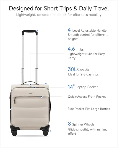LUGGEX 18x14x8 Underseat Carry On Luggage with Spinner Wheels, UDS Softside Lightweight Suitcase for 2-Day Travel(UX-Pro, Black, 18x14x8)