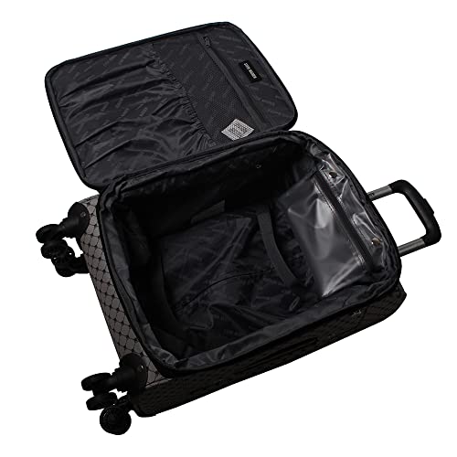 Steve Madden Designer Luggage Collection - 3 Piece Softside Expandable Lightweight Spinner Suitcase Set - Travel Set includes 20 Inch Carry on, 24 Inch & 28-Inch Checked Suitcases (Noble Black/Grey)