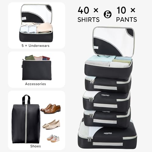 ALL INCLUDED 10 Set Durable Packing Cubes for Suitcases,OlarHike Essentials for Travel,UPGRADED Anti-Tear Stitching, NEW Improved Luggage Packing Organizers for Travel Accessories (Black)