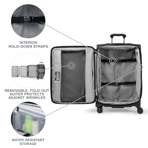 Travelpro Crew Classic Lightweight Softside Expandable Checked Luggage, 8 Wheel Spinner Suitcase, TSA Lock, Men and Women, Checked Medium 25-Inch, Black