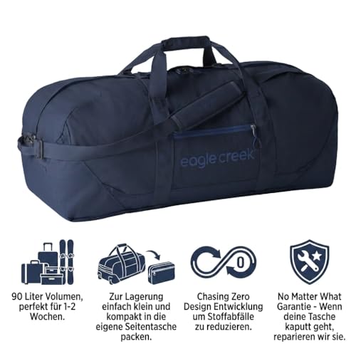 Eagle Creek No Matter What Duffel Bag - Eco Friendly Duffel for Sustainable Travel - Adjustable Shoulder Strap - Multiple Carry Options - Easy to Store - Atlantic Blue - 90L