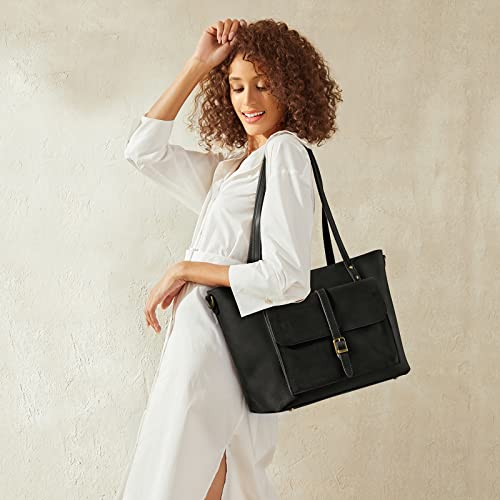 S-ZONE Women Vintage Genuine Leather Tote Bag Large Shoulder Purse Work Handbag