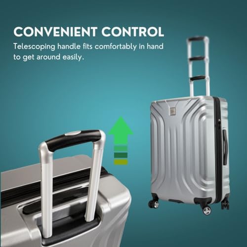Skyway Nimbus 4.0 Expandable, Durable Hardside, 4 Wheel Spinner, Lightweight Suitcase, Unisex, Stylish, Shiny Silver, Checked-Medium 24-Inch