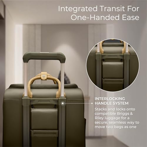Briggs & Riley Wheeled Cabin Bag - Carry On Luggage for Travel, Suitcases with Wheels, Softside Rolling Bag for Men & Women, Interlocking Handle, Fits up to 13" Laptop - Rhapsody Collection, Olive