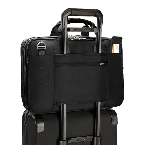 Briggs & Riley Medium Expandable Briefcase - Laptop Bag for Work & Travel, Briefcases for Men & Women, Includes Shoulder Strap, Self-Repairing Zipper, Fits up to 15" Computer - @work Collection, Black