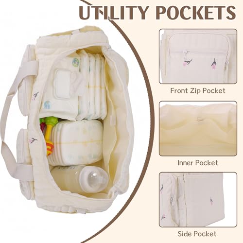 ALINUOYQ Quilted Diaper Bag Tote Cute Large Baby Bag for Mom, Hospital Bags for Labor Delivery, Weekender & Overnight Travel Duffel Bags for Women, Pañaleras para Bebe