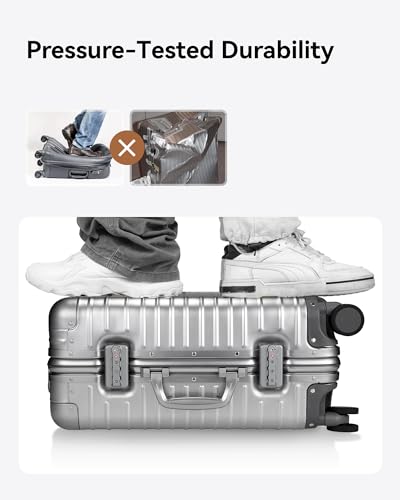 All Aluminum Carry On Luggage with Wheels, AV Zipperless Hardshell Suitcase with TSA Lock (ZX-Enhance, Silver, 20 Inch)