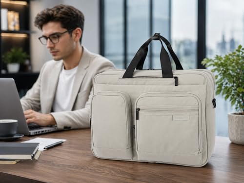 Hanke Convertible Laptop Bag, 3 In 1 Briefcase Backpack for 17.3 Inch Laptop, Computer Work Bag for Men Women, Water Resistant Business Messenger Shoulder Bag for Office Commute Travel, Grey