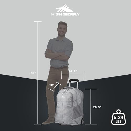 High Sierra Powerglide Pro Wheeled Daypack Backpack with 360 Degree Reflectivity, Telescoping Handle, Dual Side Pockets, and Laptop Sleeve, Fits Most 15.6" Laptops, 40L, Silver Heather