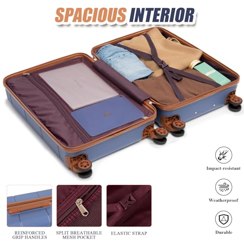 KUNEL Luggage Sets 5 Piece Hardshell Suitcase Sets with Detachable Spinner Wheels, ABS Carry on Luggage with TSA Lock,Travel,PurpleTaro（20/24/28 Inch