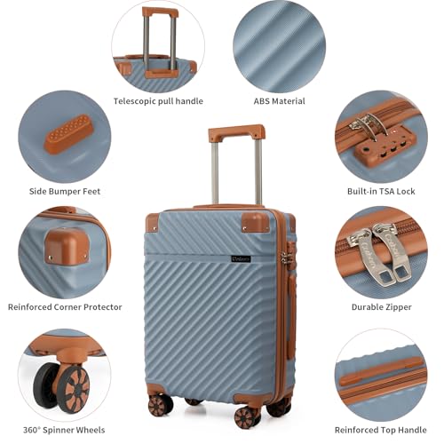 Cosbarn Luggage Sets 5 Piece with TSA Lock Spinner Wheels, Unisex Hard Case ABS Suitcase Set, Hardshell Lightweight Waterproof Travel Hardside Suitcases with Wheels for Women Men, Sky Blue