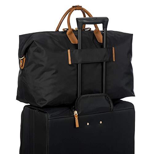 Bric’s X-Travel Deluxe Carry-On Duffel, Lightweight Water-Resistant Weekender with Italian Leather Handles, Removable Inner Pocket and Luggage Pass-Through for Versatile 2-in-1 Travel – Black