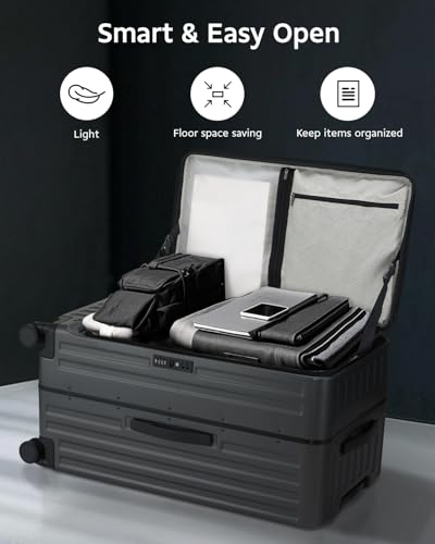 CENSIEN 29 Inc Checked Luggage, Trunk Luggage with Spinner Wheels, Lightweight ABS+PC Hard Shell Large Suitcase with Aluminum Frame, Top Opening, TSA Lock (Dark Black, 1PC)