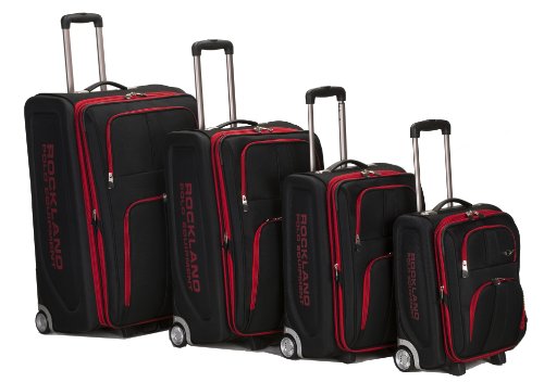 Rockland Polo Equipment Varsity Softside 4 Piece Upright Luggage Set, (18"/22"/26"/30"), Black