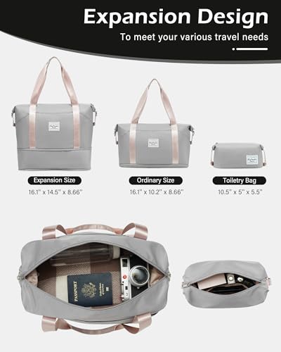 LONG VACATION 6 Piece Luggage Set Carry on Suitcase with ABS+PC hardshell, Spinner Wheels & YKK Zipper TSA Lock (GREY-PINK, 6 piece set)