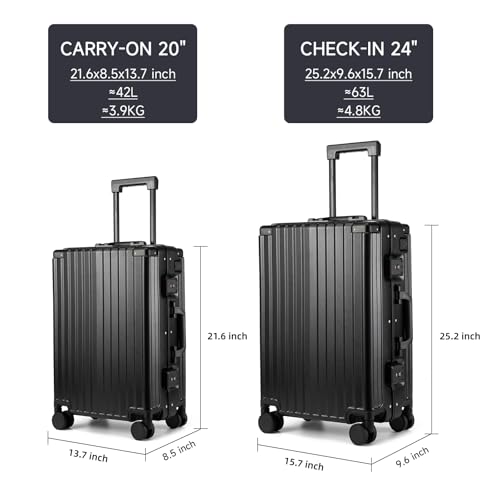 MYER Hard Shell Carry On Luggage 22x14x9 Airline Approved,20 Inch Aluminum Luggage with 100% 3-Layer PC,Carry On Suitcases with Wheels,Cup Holder and USB Port