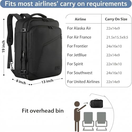 MATEIN Carry on Backpack, Extra Large Travel Backpack Expandable Airplane Approved Weekender Bag for Men and Women, Water Resistant Lightweight Daypack for Flight 40L, Black