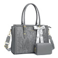 MOSISO Laptop Bag for Women, 15.6-16 inch PU Leather Tote Bag Compatible with MacBook, HP, Dell, Asus Notebook, Front Embossed Retro Hibiscus Computer Bags with Silk Scarf&Clutch Purse, Gray