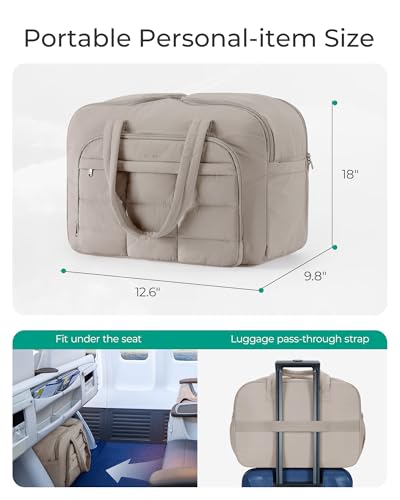 BAGSMART Travel Duffel Bag, Carry on Travel Bag with Jewelry Compartment, 35L Weekender Duffle for Women, Water Resistant, Light Tan
