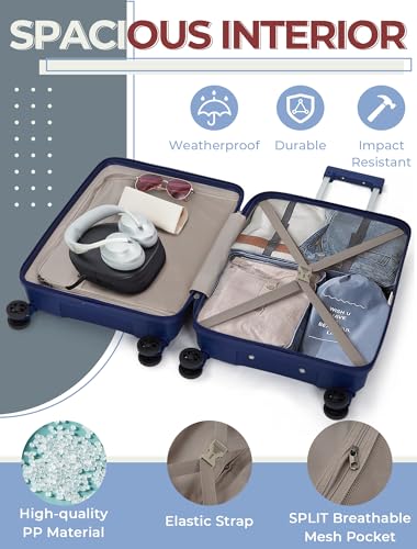 CONCEPTEN Luggage Sets 5 Piece,Lightweight,Impact-Resistant,Wear-Resistant Suitcases with Wheels, Hardshell Suitcase Set with Spinner Wheels, PP Carry on Luggage Set with TSA Lock, Travel Luggage