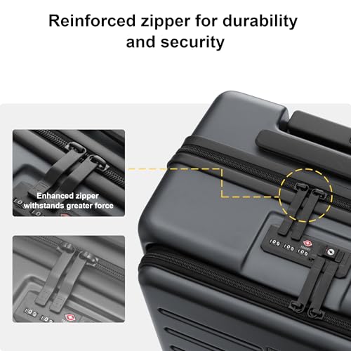 LEVEL8 Road Runner Carry On Luggage with Front Compartment, 20 Inch Lightweight Hard Shell Suitcases with Wheels Airline Approved, Tsa Locks for Luggage, Grey,21.46" x 14.57" x 9.45"