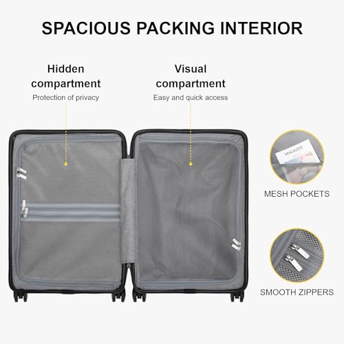 LEVEL8 Pink Suitcase with Spinner Wheels, Carry on Luggage Airline Approved, Suitcase for women Men, Lightweight Luminous Textured, Tsa Lock, 20 Inch