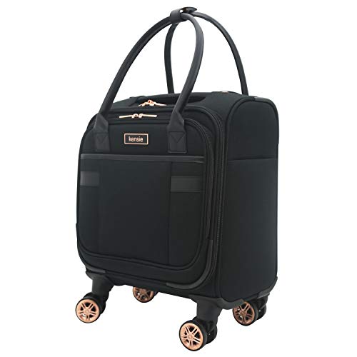 kensie Hudson Softside 3-Piece Spinner Luggage Set, Black with Rose Gold