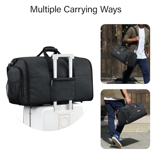 Hanke 20 Inch Carry On Luggage and Convertible Duffle Bag Luggage Bag,Top Opening Hard Shell Suitcases with Spinner Wheels for Travel, Black