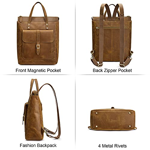 S-ZONE Women Genuine Leather Backpack Purse Retro Top-handle Bags Vintage Totes Casual Daypack