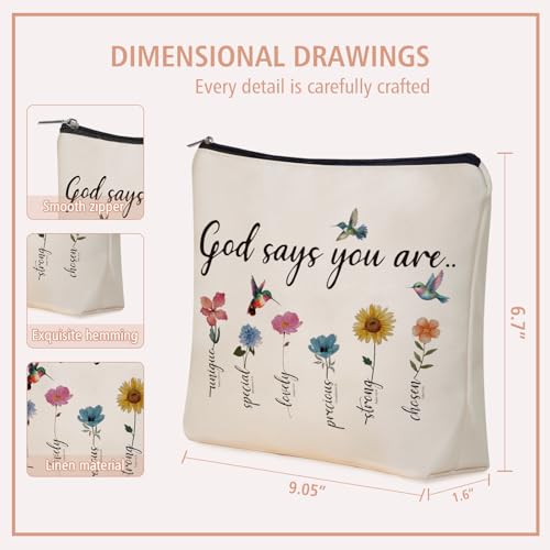 Girlly Christian Mom Gifts For Women, God Says You Are Scripture Makeup Bag, Inspirational Bible Verse Cosmetic Bag, Affirmations & Encouragement Gifts, Flower Bird Themd Pouch for Women Girls.