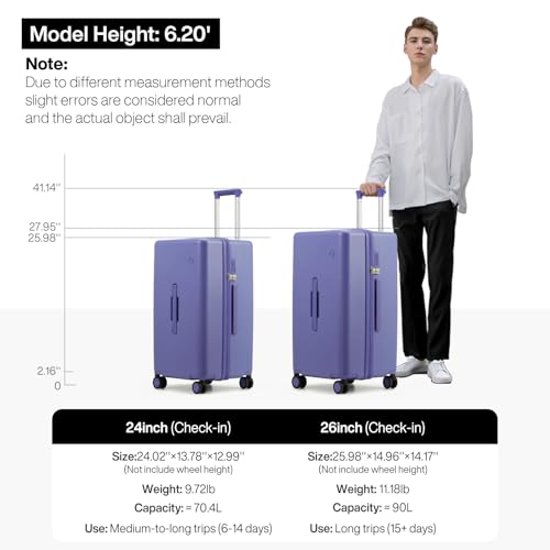 mixi 26'' Max Trunk Luggage Large Checked Luggage PC Hard Shell Rolling Travel Suitcases with Spinner Wheels & TSA Lock, Dreamy Purple