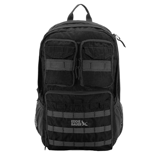 Eddie Bauer Cargo Tactical Backpack | Adventure | Heavy Duty | Outdoor | Water Resistant | 600D Polyester - Black