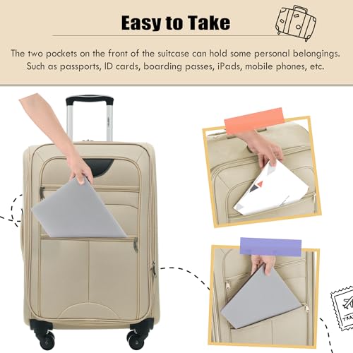 Merax Softside Luggage Set, 5 Piece Expandable Travel Suitcase Set with Carry-On Luggage,Spinner Wheels and TSA Lock,Lightweight Travel Suitcases.22/26"/30"(khaki)