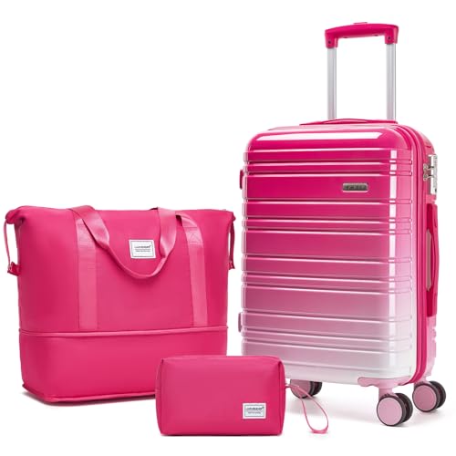 LARVENDER Carry on Luggage 22x14x9 Airline Approved, 20 Inch Hardside Suitcase with Wheels TSA Lock, PC+ABS Lightweight Travel Luggage Sets for Women, Berry Sparkling, 3 Piece Set