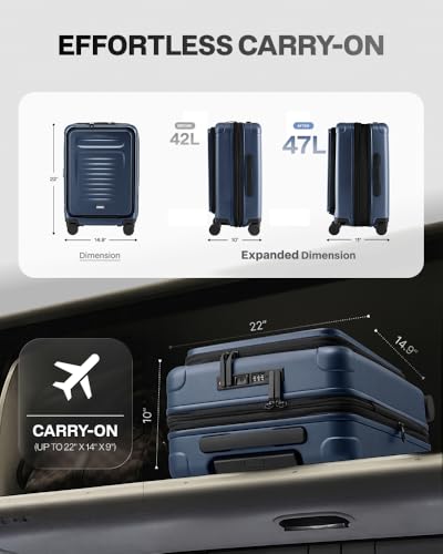 Coolife Luggage Sets Checked Suitcases - 2 Piece, Travel Carry on with Spinner Wheels, Expandable Hardside Large Suitcase with TSA Lock,20+29 Inch Blue