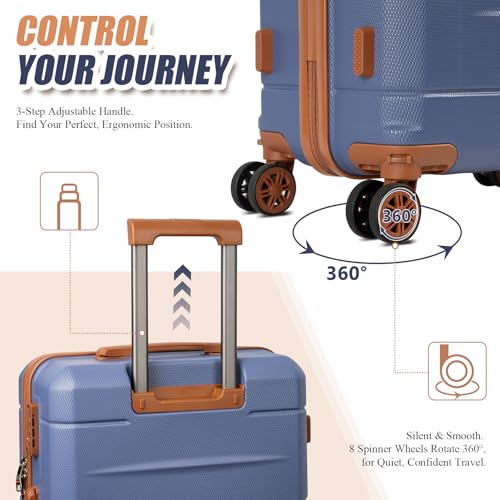 KUNEL Luggage Sets 5 Piece Hardshell Suitcase Sets with Detachable Spinner Wheels, ABS Carry on Luggage with TSA Lock,Travel,PurpleTaro（20/24/28 Inch