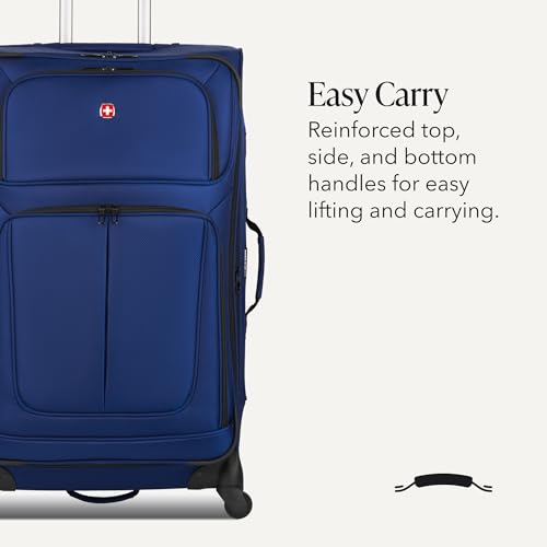 SWISSGEAR Sion Softside Expandable Spinner Luggage Durable Lightweight Travel Suitcase, Blue, Checked-Large