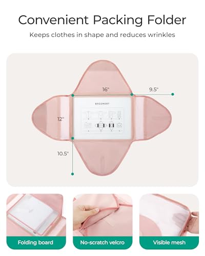 BAGSMART Garment Folder Packing Cubes for Travel, 4 Set Lightweight Travel Cubes for Wrinkle Free, Durable Suitcase Organizers Bag Set for Travel Essentials Baby Pink